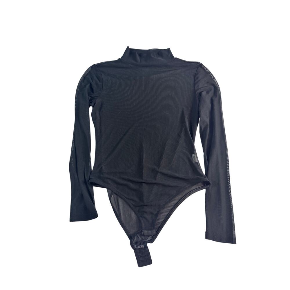 Article X Bodysuit Large Black Sheer Mesh Mock Neck Long Sleeve Goth Layering